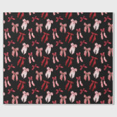 黒い背景に赤い弓 ラッピングペーパー (フラット)