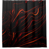 黒い背景に赤い波状の長いトレース シャワーカーテン (正面)