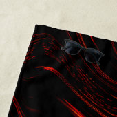 黒い背景に赤い波状の長いトレース ビーチタオル (インサイチュ)