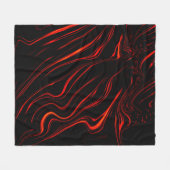 黒い背景に赤い波状の長いトレース フリースブランケット (正面(横))