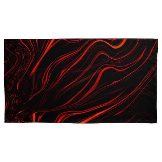 黒い背景に赤い波状の長いトレース 枕カバー (正面左)