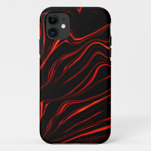 黒い背景に赤い波状の長いトレース iPhone 11 ケース