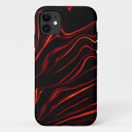 黒い背景に赤い波状の長いトレース Case-Mate iPhoneケース (裏面)