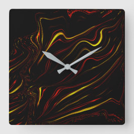 黒い背景に赤い波状金ゴールドの長いストローク スクエア壁時計