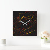 黒い背景に赤い波状金ゴールドの長いストローク スクエア壁時計 (ホーム)