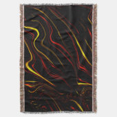 黒い背景に赤い波状金ゴールドの長いストローク スローブランケット (正面縦)