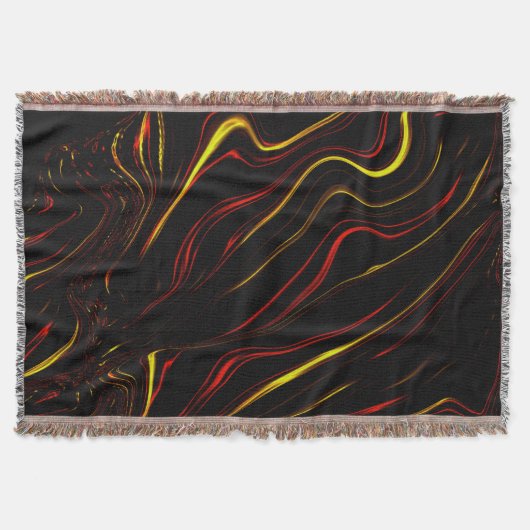黒い背景に赤い波状金ゴールドの長いストローク スローブランケット (正面)