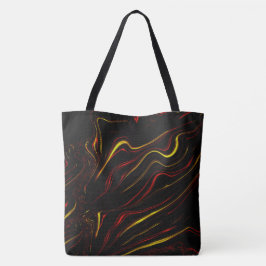 黒い背景に赤い波状金ゴールドの長いストローク トートバッグ