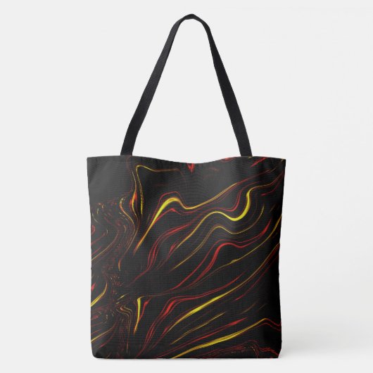 黒い背景に赤い波状金ゴールドの長いストローク トートバッグ (裏面)