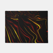 黒い背景に赤い波状金ゴールドの長いストローク ドアマット (正面)