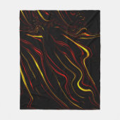 黒い背景に赤い波状金ゴールドの長いストローク フリースブランケット (正面)