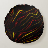 黒い背景に赤い波状金ゴールドの長いストローク ラウンドクッション (正面)