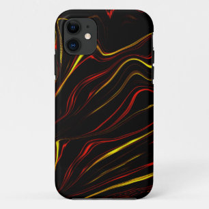 黒い背景に赤い波状金ゴールドの長いストローク iPhone 11 ケース