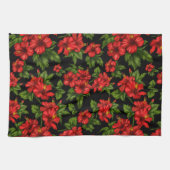 黒い背景に赤い花 キッチンタオル (横)