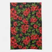 黒い背景に赤い花 キッチンタオル (縦)