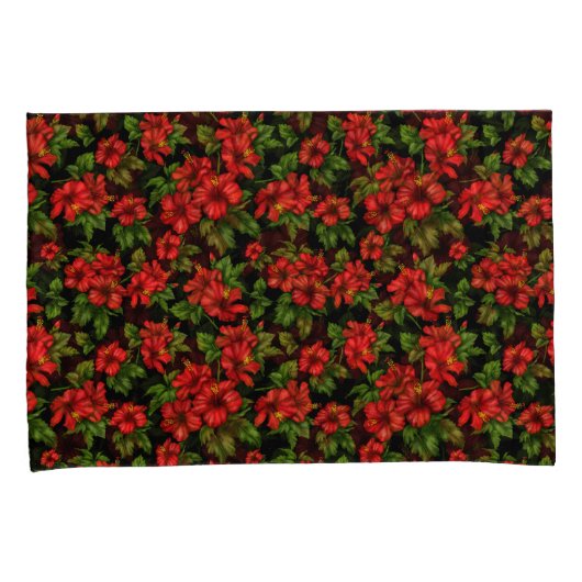 黒い背景に赤い花 枕カバー (正面右)