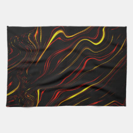 黒い背景に赤い金ゴールドの長い波状トレース キッチンタオル