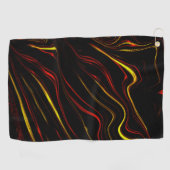 黒い背景に赤い金ゴールドの長い波状トレース ゴルフタオル (横)