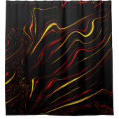 黒い背景に赤い金ゴールドの長い波状トレース シャワーカーテン (正面)