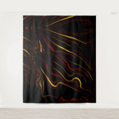 黒い背景に赤い金ゴールドの長い波状トレース タペストリー (正面)