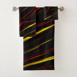 黒い背景に赤い金ゴールドの長い波状トレース バスタオルセット