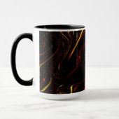 黒い背景に赤い金ゴールドの長い波状トレース マグカップ (左)