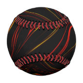 黒い背景に赤い金ゴールドの長い波状トレース 野球ボール (裏面)
