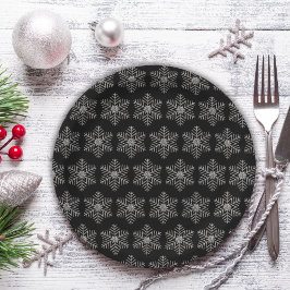 黒い背景に輝く雪の結晶 ペーパープレート