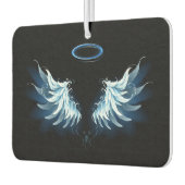 黒い背景に輝く青い天使の翼 カーエアーフレッシュナー (左)