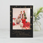 黒い背景に金の雪の結晶のクリスマス写真 シーズンカード (スタンド正面)