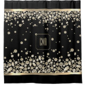 黒い背景に金色のダイヤモンドの宝石 シャワーカーテン (正面)