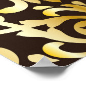 黒い背景に金色のバロック様式のシームレスなパターン ポスター (角)