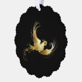 黒い背景に金色の鳥 オーナメントカード (左)