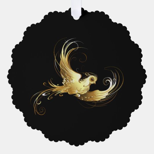 黒い背景に金色の鳥 オーナメントカード (正面)
