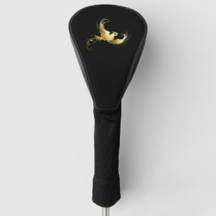黒い背景に金色の鳥 ゴルフヘッドカバー