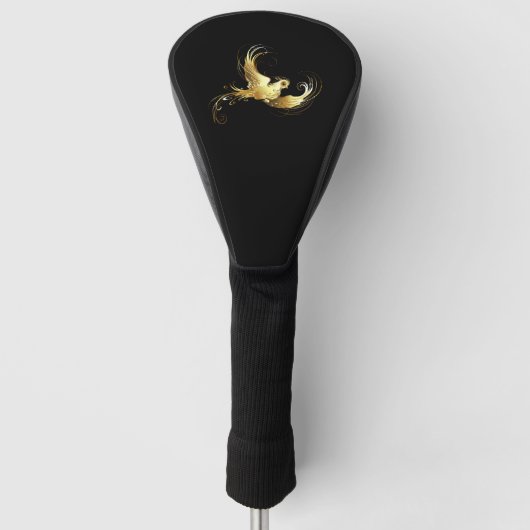 黒い背景に金色の鳥 ゴルフヘッドカバー (正面)