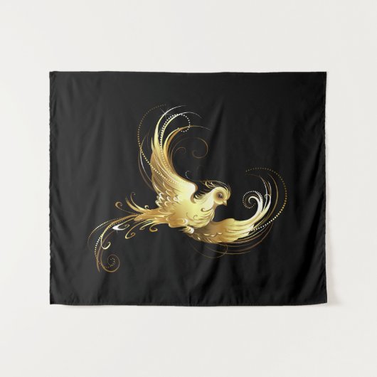 黒い背景に金色の鳥 タペストリー (正面(横))
