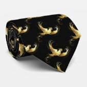 黒い背景に金色の鳥 ネクタイ (ロール)
