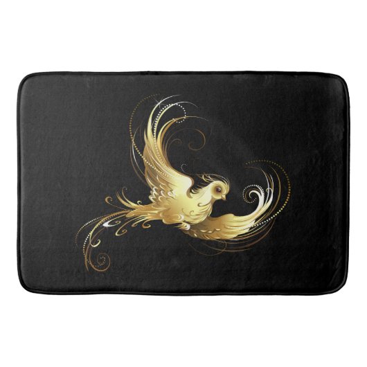 黒い背景に金色の鳥 バスマット (正面)