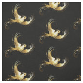 黒い背景に金色の鳥 ファブリック (見本)