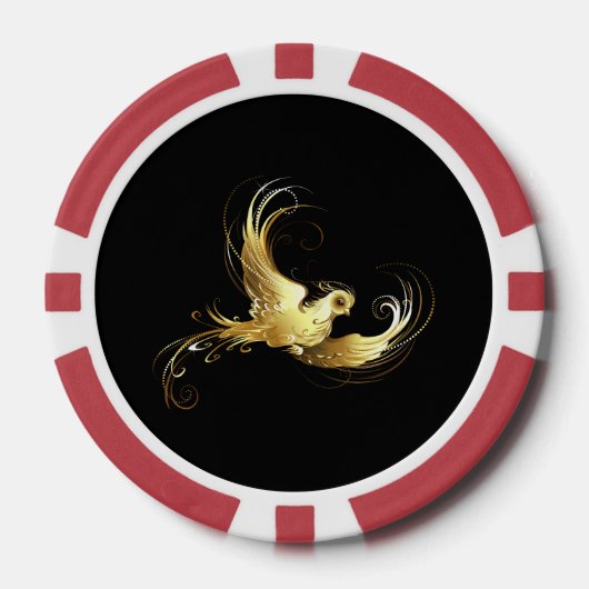 黒い背景に金色の鳥 ポーカーチップ (正面)