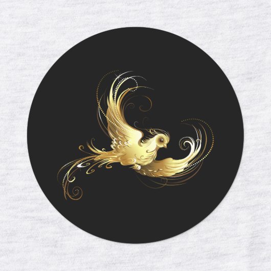 黒い背景に金色の鳥 ラベル (デザイン1)