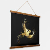 黒い背景に金色の鳥 吊り下げ型タペストリー (傾斜あり)