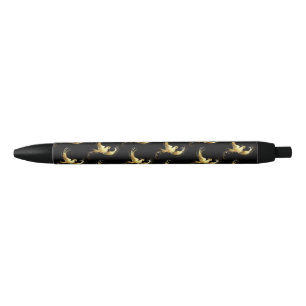 黒い背景に金色の鳥 黒ボールペン