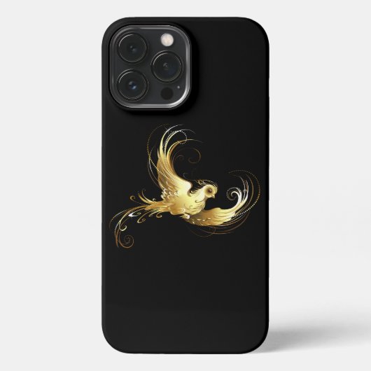 黒い背景に金色の鳥 iPhoneケース (裏面)