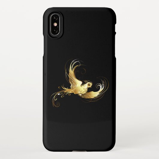 黒い背景に金色の鳥 iPhoneケース (裏面)