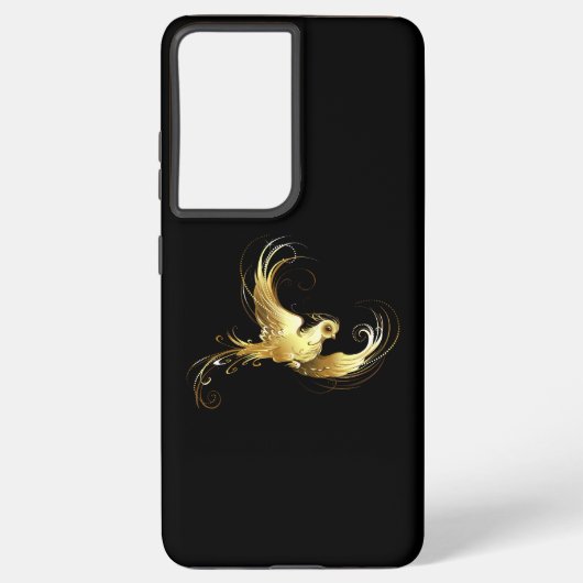 黒い背景に金色の鳥 SAMSUNG GALAXYケース (裏面)