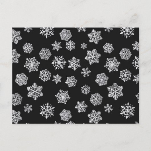 黒い背景に銀色の雪片 ポストカード (正面)