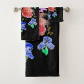 黒い背景に雨の花をシン バスタオルセット (インサイチュ)