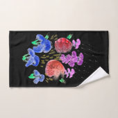 黒い背景に雨の花をシン バスタオルセット (ハンドタオル)